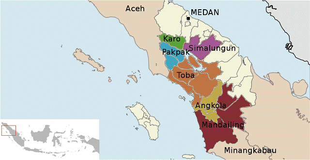 Map Batak regions on Sumatra