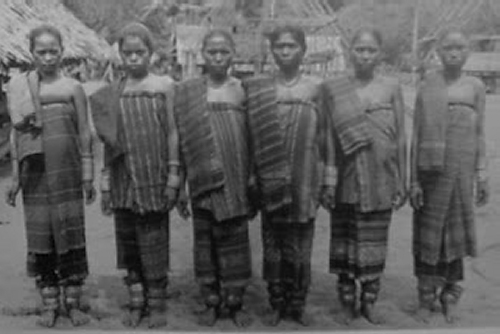 Women from the island of Babar in the South Moluccas in traditional ikat sarongs